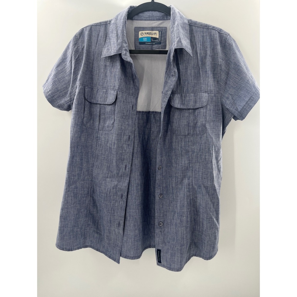 Magellan Outdoors Fish Gear Mens Large Blue ShortSleeve Fishing Shirt Ventilated
